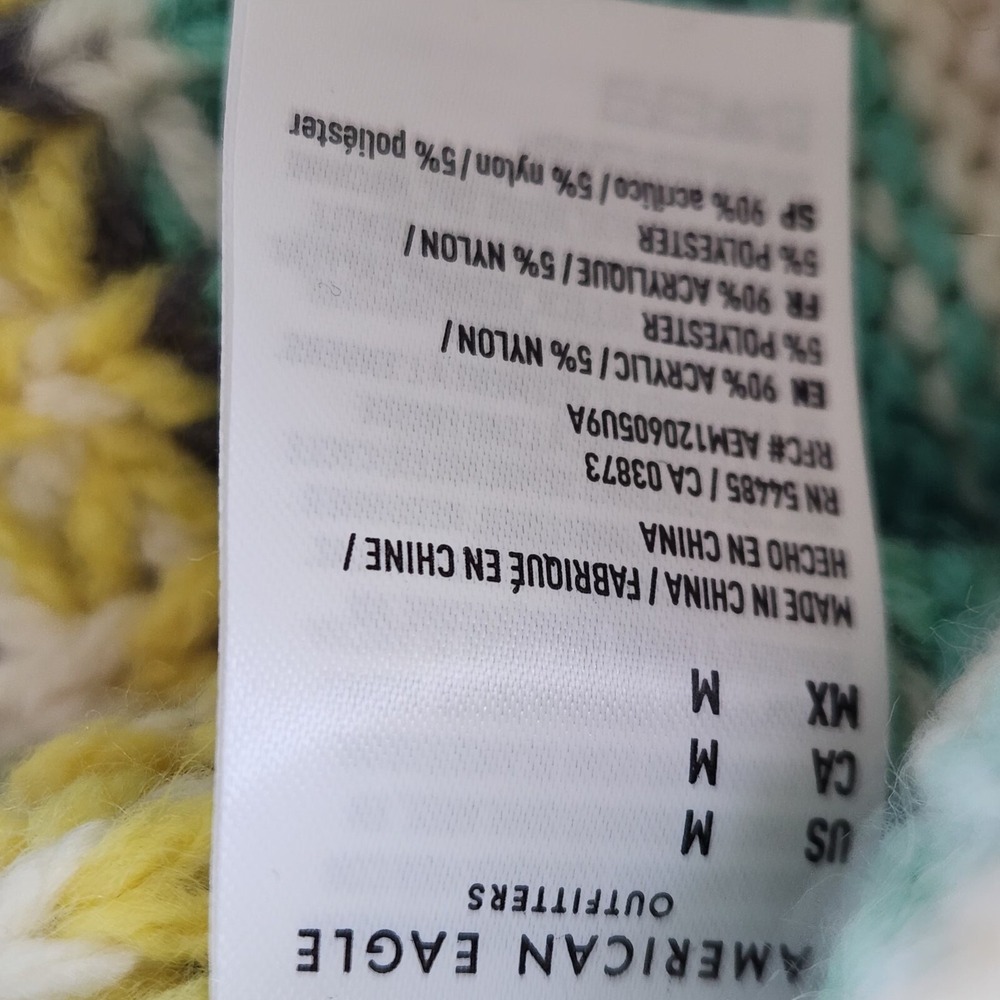 AMERICAN EAGLE AE Oversized Fairisle Mock Neck‎ Sweater M Green Ivory Cottage - Picture 5 of 6